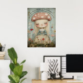 Whimsical Mushroom Fairy in een bloemenweide kunst Poster (Thuiskantoor)