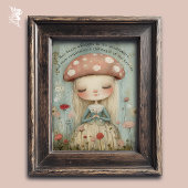 Whimsical Mushroom Fairy in een bloemenweide kunst Poster