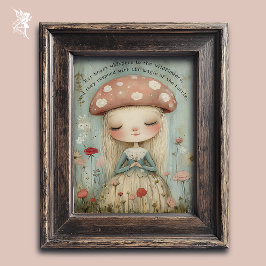 Whimsical Mushroom Fairy in een bloemenweide kunst Poster