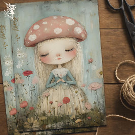 Whimsical Mushroom Fairy in een bloemenweide kunst Tissuepapier