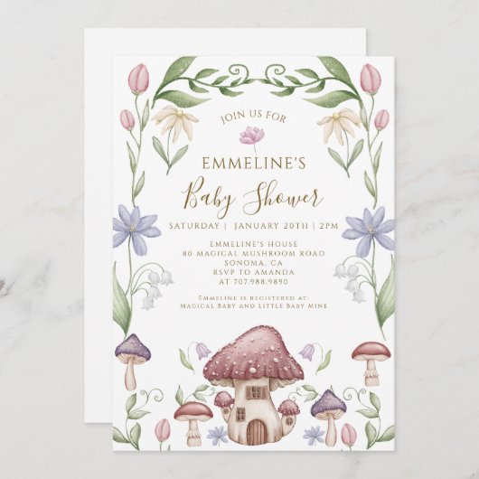 Whimsical Mushroom Forest Baby Shower Kaart (Voorkant / Achterkant)
