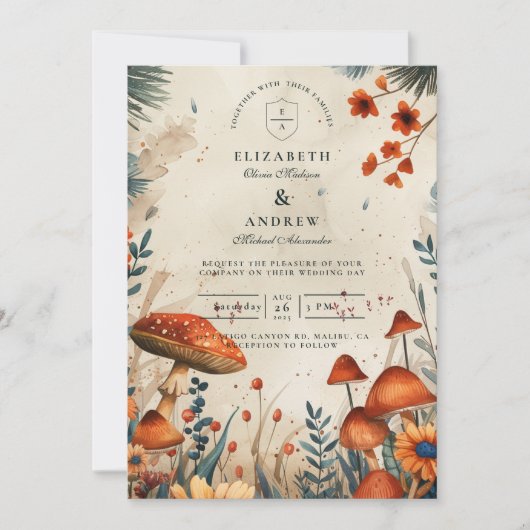 Whimsical Mushroom Forest Wedding Kaart (Voorkant)