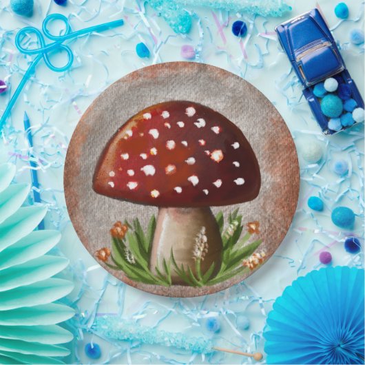 Whimsical Mushroom & Fungi Motif – Nature-Inspired Papieren Bordje (Feest)