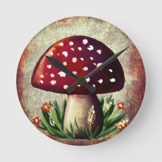 Whimsical Mushroom & Fungi Motif – Nature-Inspired Ronde Klok (Voorkant)