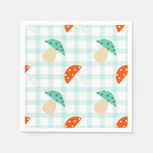Whimsical mushroom gingham patroon servet (Voorkant)
