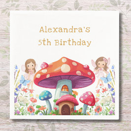 Whimsical Mushroom Girl Fairy Verjaardagsfeestje Servet