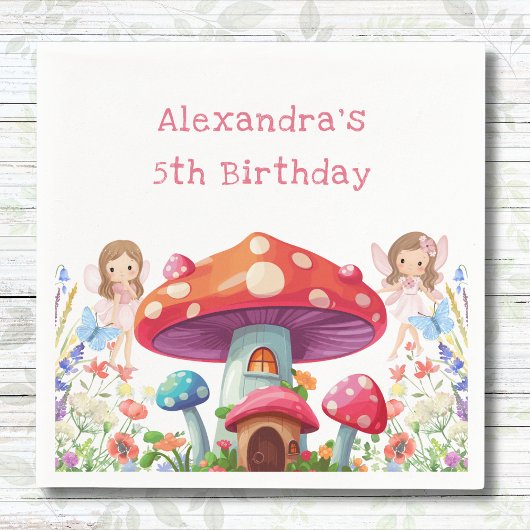 Whimsical Mushroom Girl Fairy Verjaardagsfeestje Servet