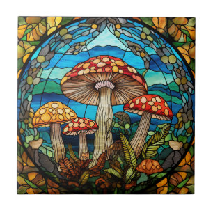 Whimsical Mushroom Glas in lood Tegeltje