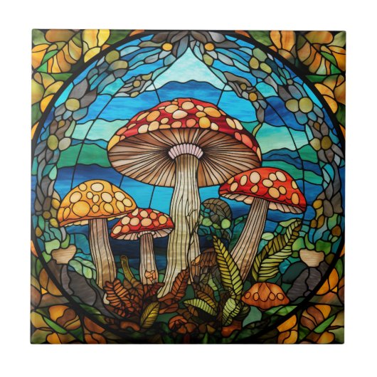 Whimsical Mushroom Glas in lood Tegeltje (Voorkant)