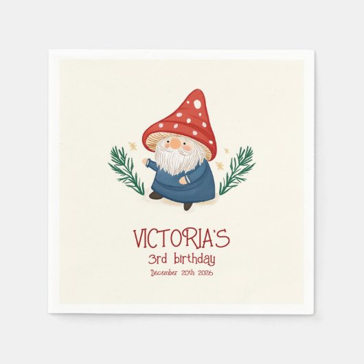 Whimsical Mushroom Gnome verjaardagsfeestje Servet (Voorkant)