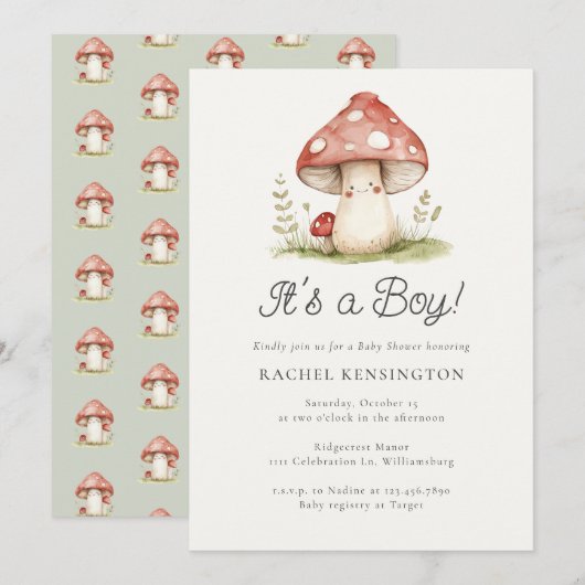 Whimsical Mushroom Het is een Boy Baby shower Kaart (Voorkant / Achterkant)