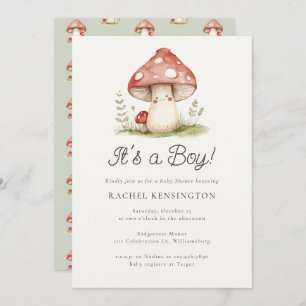 Whimsical Mushroom Het is een Boy Baby shower Kaart