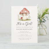 Whimsical Mushroom Het is een Meisje Baby shower Kaart (Staand voorkant)