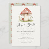Whimsical Mushroom Het is een Meisje Baby shower Kaart (Voorkant / Achterkant)