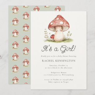 Whimsical Mushroom Het is een Meisje Baby shower Kaart