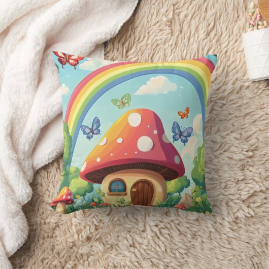 Whimsical Mushroom huizen en regenboog 8 Kussen (Deken)