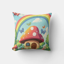 Whimsical Mushroom huizen en regenboog 8 Kussen