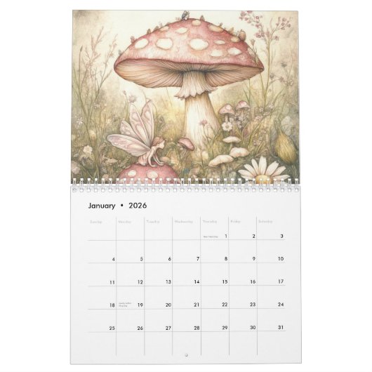 Whimsical Mushroom Kalender, Paddenstoel Kalender (Jan 2026)