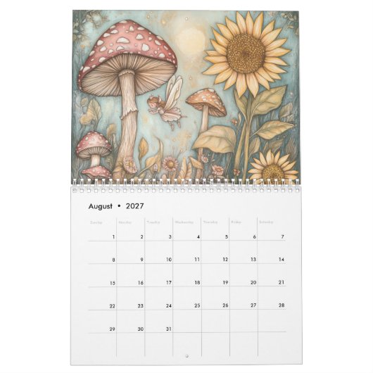 Whimsical Mushroom Kalender, Paddenstoel Kalender (Aug 2027)
