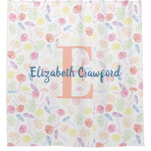 Whimsical Mushroom & Leaf gepersonaliseerd Douchegordijn (Voorkant)