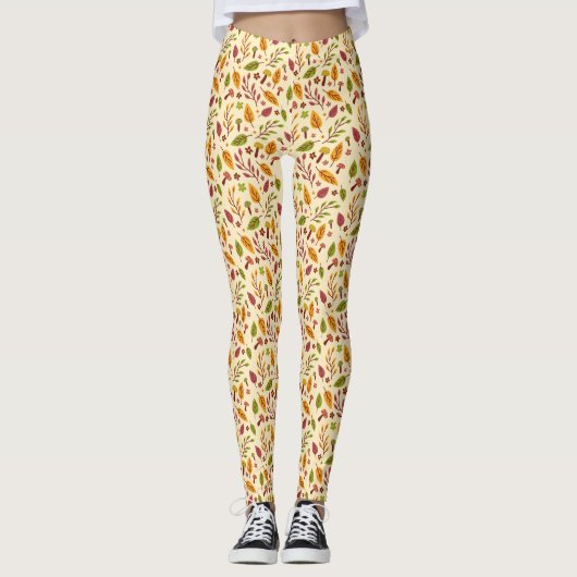 Whimsical Mushroom Leaf Pattern Leggings (Voorkant)