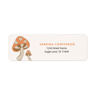 Whimsical Mushroom Oranje Brown Earthtone Etiket