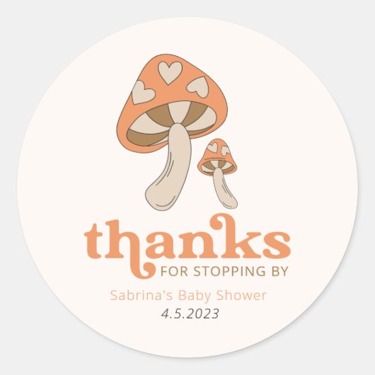 Whimsical Mushroom Oranje Brown Earthtone Label (Voorkant)