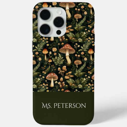 Whimsical Mushroom Patroon Aangepaste Naam Case-Mate iPhone Case (Achterkant)