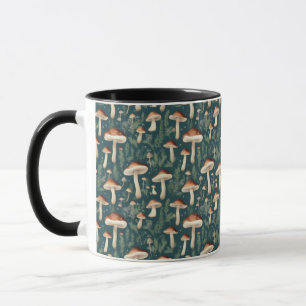 Whimsical Mushroom Pattern Forest Green Mok
