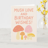 Whimsical Mushroom Pun Pastel Verjaardagswensen Kaart (Gele Bloem)
