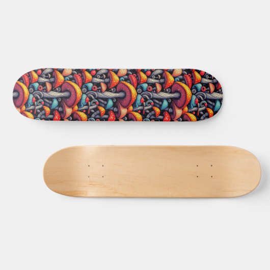 Whimsical Mushroom Retro Skateboard (Horizontaal)