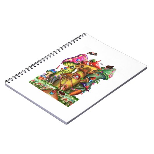 Whimsical Mushroom Village Fantasy Kunstwerk Notitieboek (Linkerzijde)