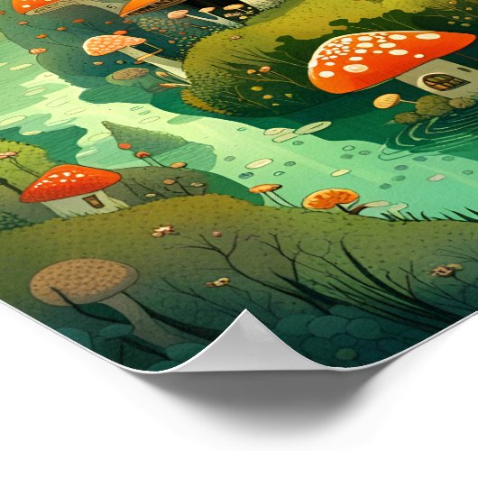 Whimsical Mushroom Village Poster (Hoek)