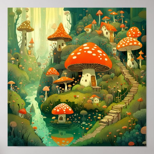 Whimsical Mushroom Village Poster (Voorkant)