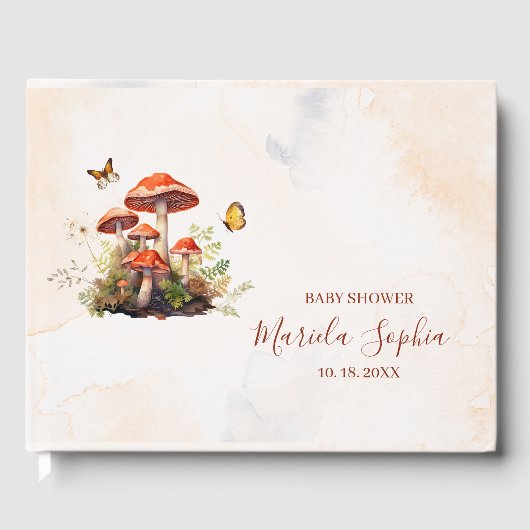 Whimsical Mushroom Waterverf Baby shower Gastenboek (Voorkant)