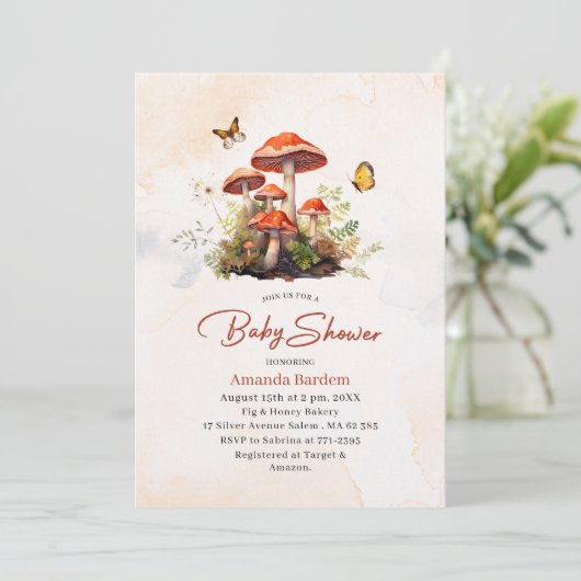 Whimsical Mushroom Waterverf Baby shower Kaart (Staand voorkant)
