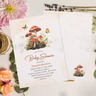 Whimsical Mushroom Waterverf Baby shower Kaart