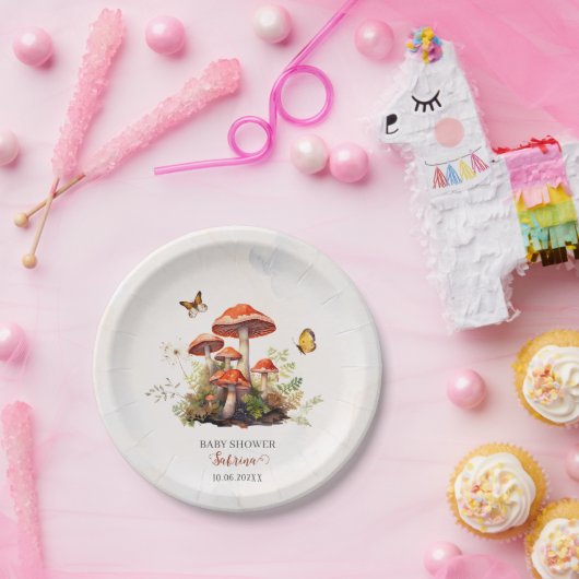 Whimsical Mushroom Waterverf baby shower Papieren Bordje (Feest)