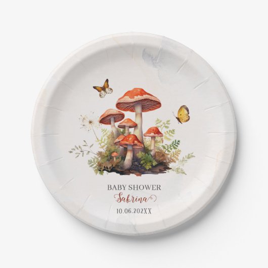 Whimsical Mushroom Waterverf baby shower Papieren Bordje (Voorkant)