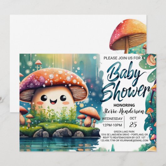 Whimsical Mushroom Wonderland Baby shower Kaart (Voorkant / Achterkant)