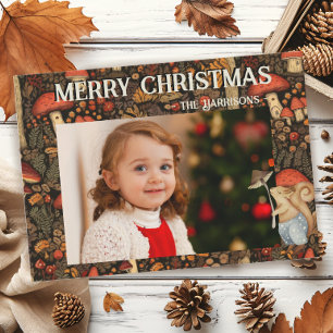 Whimsical Mushroom Woodland Forest Kerstmis Feestdagenkaart