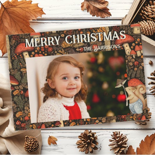 Whimsical Mushroom Woodland Forest Kerstmis Feestdagenkaart