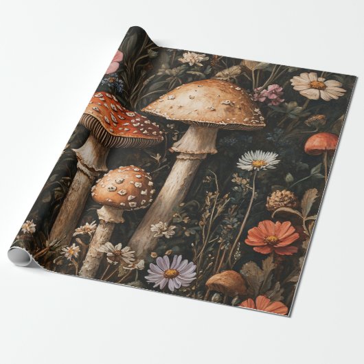 Whimsical Mushrooms en Wildflowers Decoupage Cadeaupapier (Uitgerold)