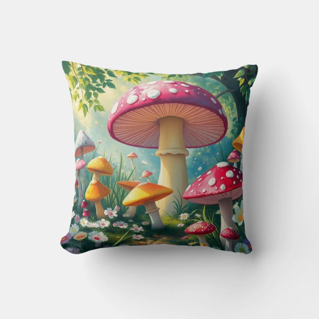 Whimsical Mushrooms Enchanted Forest Kussen (Voorkant)