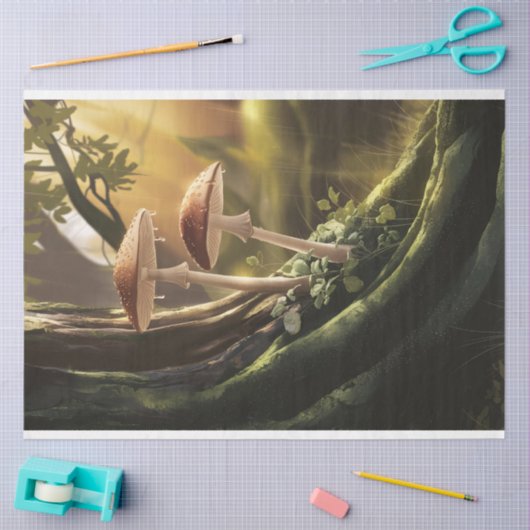 Whimsical Mushrooms op een boom Decoupage Tissuepapier (Craft)