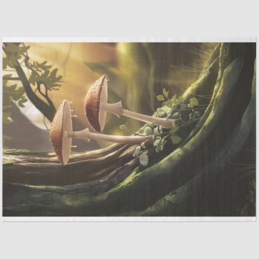 Whimsical Mushrooms op een boom Decoupage Tissuepapier (Voorkant)