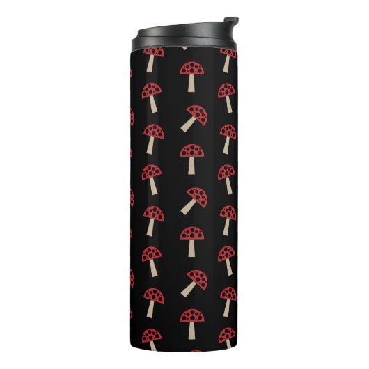 Whimsical Mushrooms Red And Black Pattern Thermosbeker (Gedraaid links)