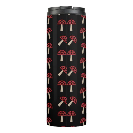 Whimsical Mushrooms Red And Black Pattern Thermosbeker (Achterkant)