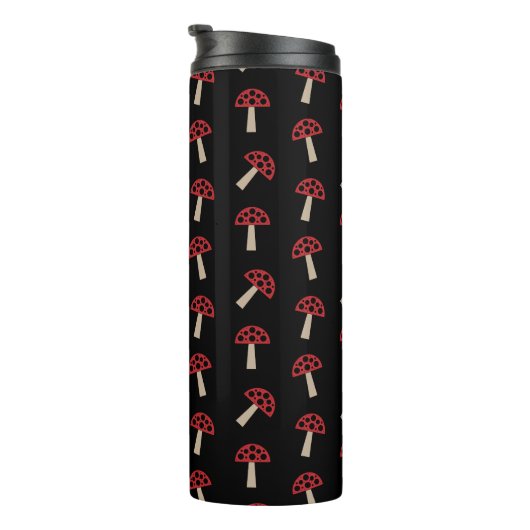 Whimsical Mushrooms Red And Black Pattern Thermosbeker (Geroteerd rechts)