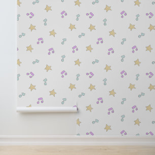 Whimsical muzieknoten en sterren pastelpatroon behang